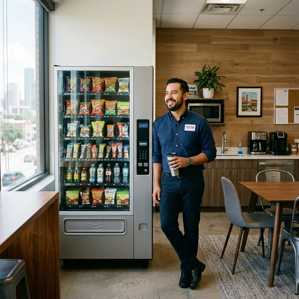 Houston business owner satisfied with zero-cost vending machine in break room