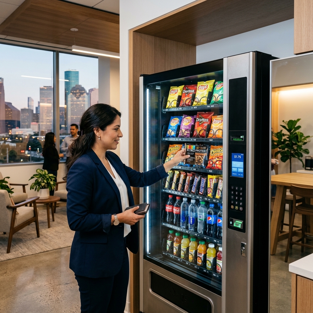 Modern Houston corporate office with a fully managed vending machine